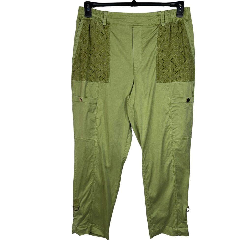 Soft Surroundings X-Large Mara Vista Eyelet Crop Cargo Pants Roll-Tabs Pull-On